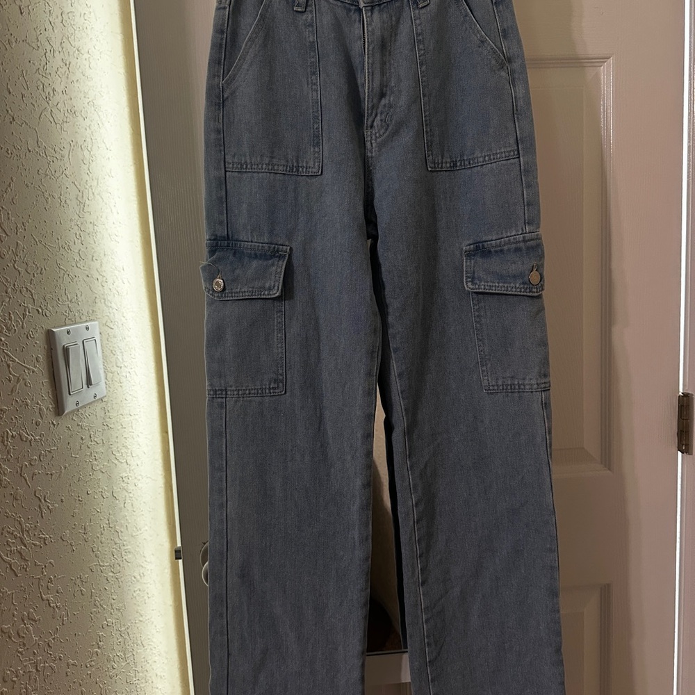 SHEIN Blue Wide Leg Cargo Jeans